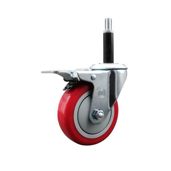 4'' Red Poly Swivel 3/4'' Expanding Stem Caster Total Lock Brake